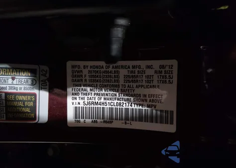 2012 Honda Cr-V Ex from USA, damaged, VIN 5J6RM4H51CL082174